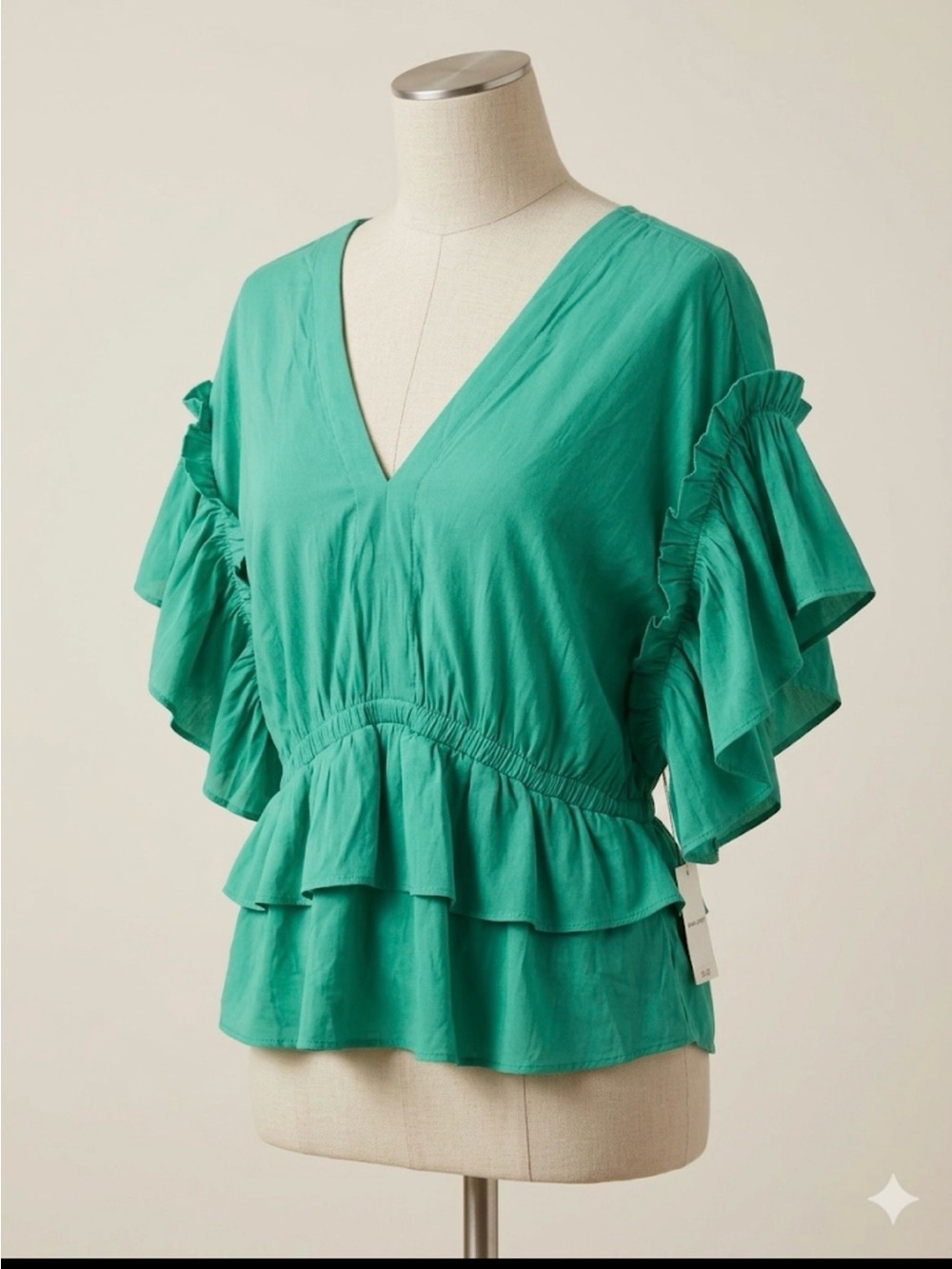 Ruffled V-Neck Peplum Top in Teal